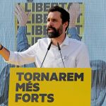 El presidente del Parlament, Roger Torrent durante un acto de campaña de ERC. EFE/Susanna Sáez