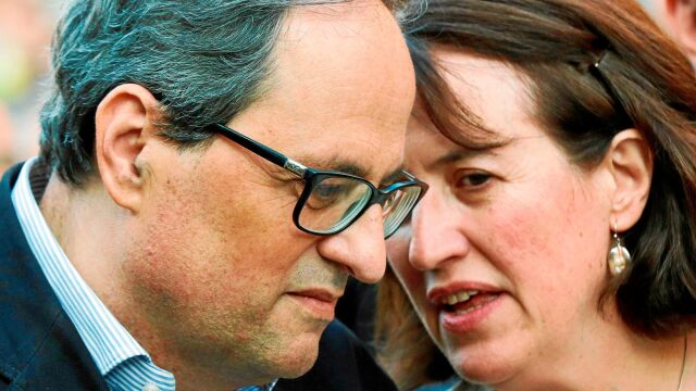 El presidente de la Generalitat, Quim Torra, junto a la responsable de la Asamblea Nacional Catalana (ANC), Elisenda Paluzie