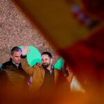 Abascal en el acto de Vox de esta noche acompañado de Ortega Smith y Espinosa de los Monteros
