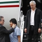 El ministro Marcelo Ebrard recibe a Evo Morales a su llegada a México