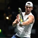 GRAF678. MADRID, 17/11/2019.- El tenista Rafa Nadal, durante el entrenamiento del equipo español este domingo en la Caja Mágica, donde se disputará la fase final de la Copa Davis del 18 al 24 de noviembre. EFE/Fernando Villar