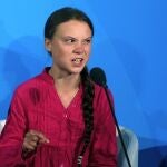 FILE - In this Sept. 23, 2019, file photo, environmental activist Greta Thunberg, of Sweden, addresses the Climate Action Summit at the United Nations General Assembly at U.N. headquarters. A statement she made during the summit is listed on a Yale Law School librarian's list of the most notable quotes of 2019. (AP Photo/Jason DeCrow, File)