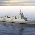 Recreación de las fragatas F-110 que va a construir Navantia para la Armada Española