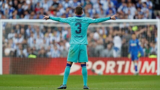 Piqué, en un momento del partido contra la Real Sociedad