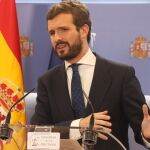 Madrid . 11/12/2019 . Congreso de los diputados . Rueda de prensa tras la audiencia con el rey . Pablo casado . Partido popular . Ruben mondelo .
