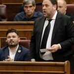 El líder de ERC, Oriol Junqueras ,durante la sesión constitutiva de las Cortes Generales de la XIII Legislatura