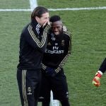 Sergio Ramos y Vinicius, en un entrenamiento en el Real Madrid