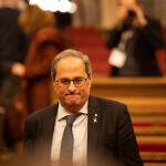El presidente de la Generalitat, Quim Torra, durante el pleno extraordinario en el Parlament de Catalunya tras la decisión de la Junta Electoral a 4 de enero de 202004 enero 2020Pau Venteo / Europa Press04/01/2020