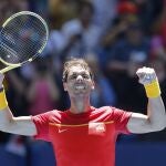 Nadal celebra su victoria ante Nishioka
