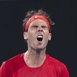 Nadal se lamenta durante su partido ante Goffin en la Copa ATP