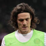 Cavani, durante un calentamiento con el PSG