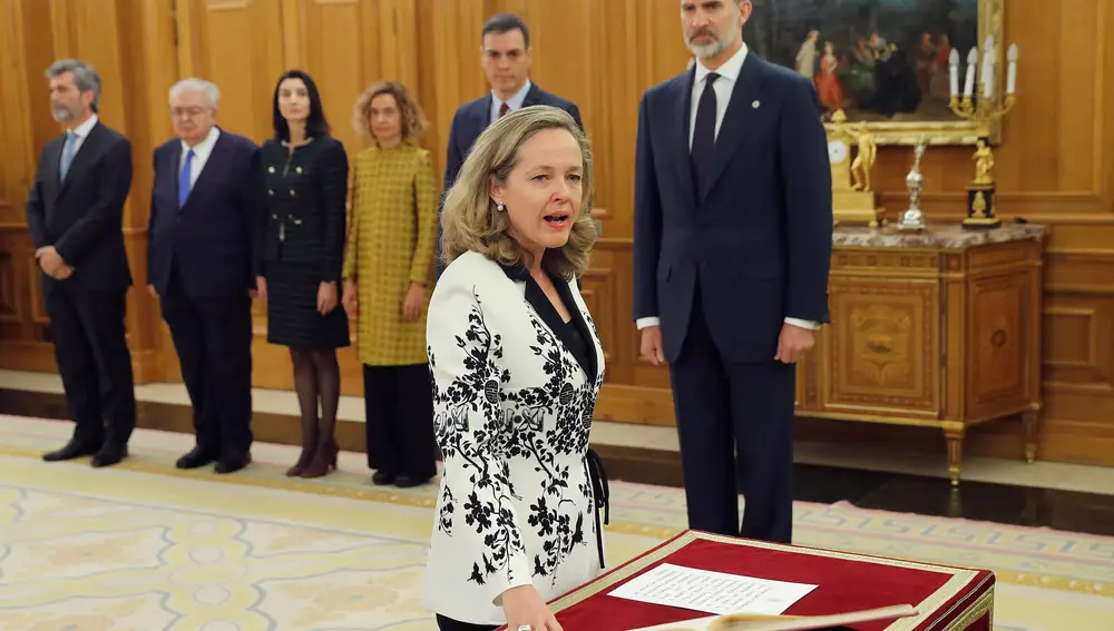Acto de jura del cargo de los ministros del Gobierno de coalición del PSOE y Unidas Podemos ante el Rey Felipe VI