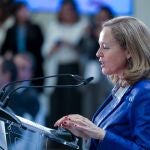 La vicepresidenta de Economía y Transformación Digital, Nadia Calviño durante su intervención, ayer, en la segunda y última jornada 'Spain Investors Day'