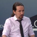 Pablo Iglesias ayer, durante su entrevista en Antena 3 Televisión