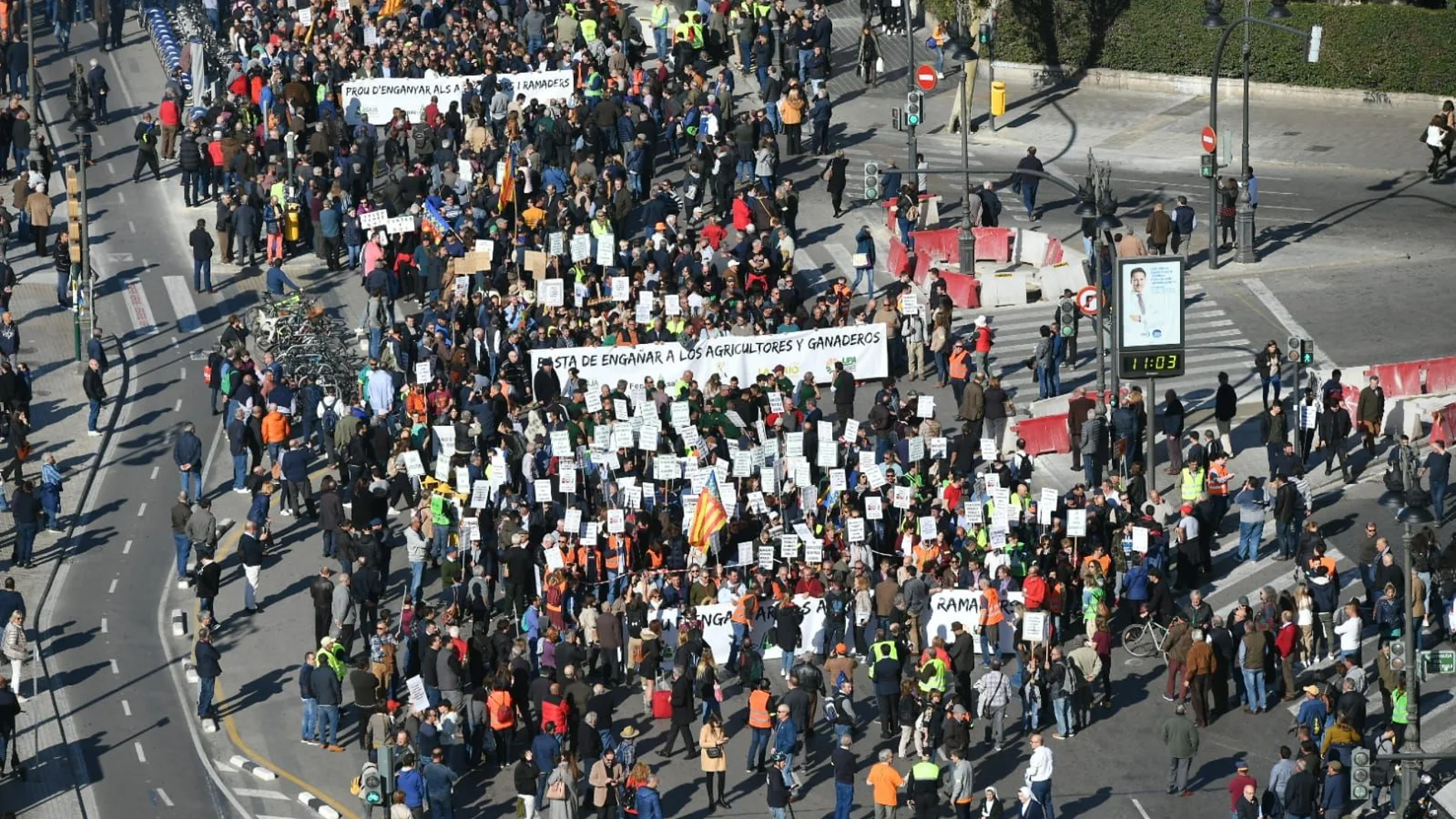 Manifestación de los agricultores en Valencia el 14 de febrero de 2020