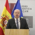 Juan Carlos Campo, hoy, durante la presentación de la presidenta del Consejo General de la Abogacía Española, Victoria Ortega, en el Colegio de Abogados de Madrid