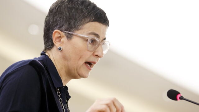 Geneva (Switzerland), 24/02/2020.- Spanish Minister of Foreign Affairs, European Union and Cooperation, Arancha Gonzalez Laya delivers her statement during the High-Level Segment of the 43rd session of the Human Rights Council, at the European headquarters of the United Nations (UNOG) in Geneva, Switzerland, 24 February 2020.