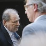 Harvey Weinstein arrives at a Manhattan courthouse for his rape trial, Monday, Feb. 24, 2020, in New York. A jury convicted the Hollywood mogul of rape and sexual assault. The jury found him not guilty of the most serious charge, predatory sexual assault, which could have resulted in a life sentence. (AP Photo/John Minchillo)