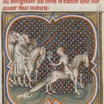 El suplicio de la reina Brunegilda, detalle de la obra «Grandes Chroniques de France»