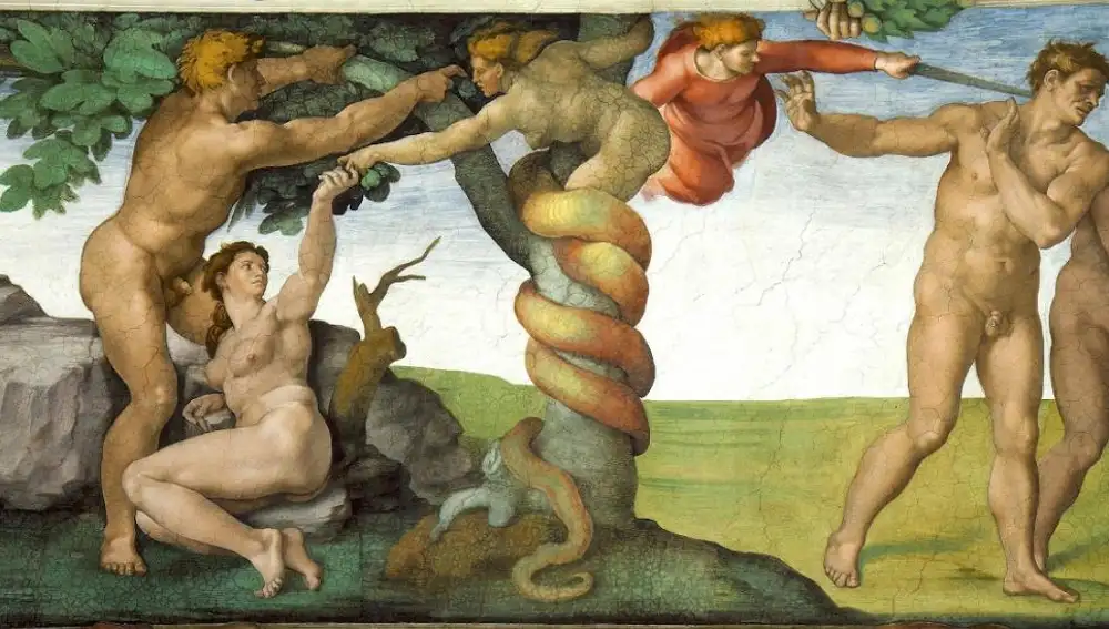 La caída del hombre, representada por Miguel Ángel en la Capilla Sixtina.