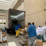 Imagen de los trabajos para acondicionar un hotel medicalizado que acogerá pacientes del Hospital de Fuenlabrada.FUENLAENLUCHA HUF21/03/2020