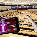 La Presidenta de la Comisión, Ursula Von der Leyen, durante el mini-pleno del Parlamento Europeo este jueves.