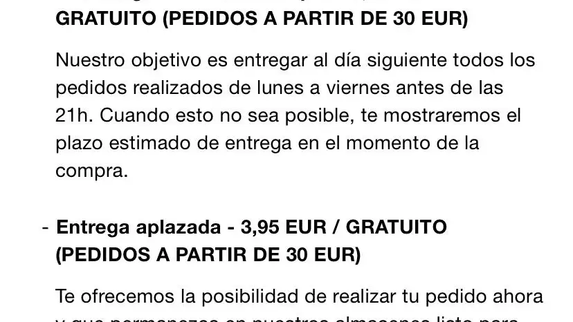 Entrega aplazada Zara.