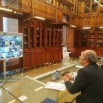 Campo, durante la reunión por videoconferencia con representantes del CGPJ, Fiscalía, y comunidades autónomas para avanzar en el plan de choque