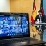 El presidente regional, Fernando López Miras, en la videoconferencia de presidentes autonómicos