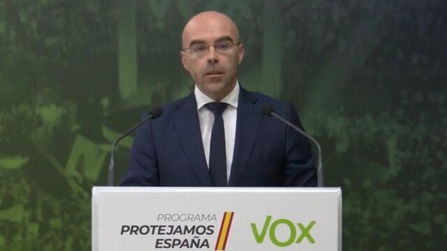 Jorge Buxadé en la sede del partido en rueda de prensa telemática