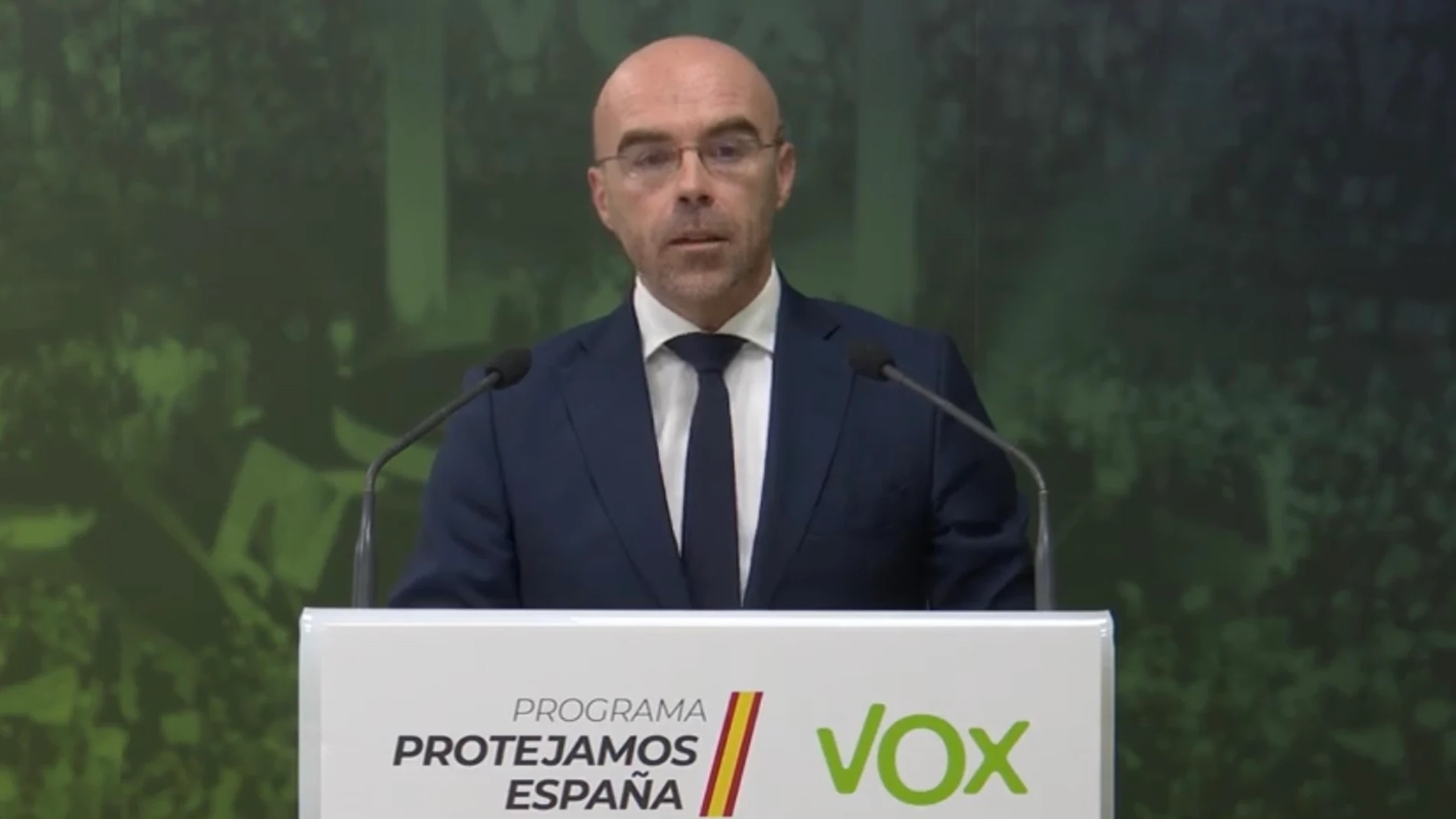 Jorge Buxadé en la sede del partido en rueda de prensa telemática