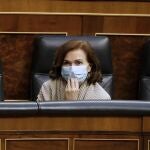 La vicepresidenta del Gobierno, Carmen Calvo, en el Congreso de los Diputados