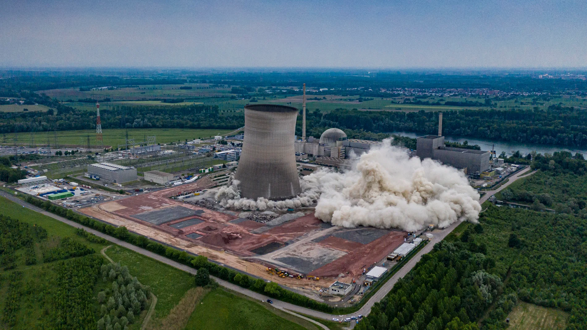 Controlled demolition of nuclear power station in Philippsburg, Germany