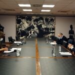 Irene Lozano, Luis Rubiales y Javier Tebas, en una reunión reciente