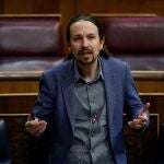El vicepresidente segundo del Gobierno, Pablo Iglesias, interviene durante el pleno del Congreso que debate este miércoles la quinta prórroga del estado de alarma después de que el Gobierno rectificara ante la presión de los grupos y solicitara una ampliación de quince días y no de un mes como había planteado en un principio, en Madrid (España), a 20 de mayo de 2020.20/02/2020 CORONAVIRUS;PLENO;CONGRESO;ESTADO DE ALARMA;PPPool20/05/2020
