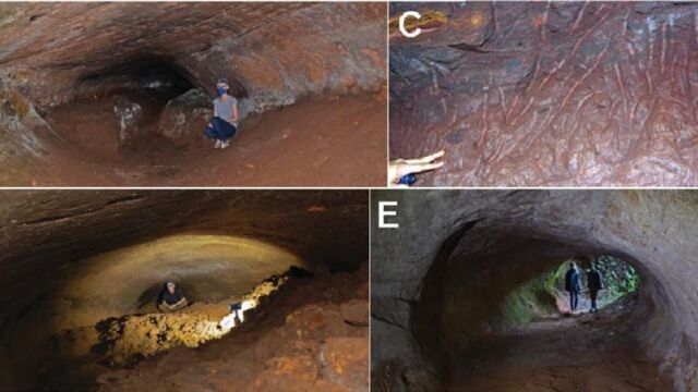 Fotografías de algunas paleomadrigueras publicado en el artículo: Giant Paleoburrows Attributed to Extinct Cenozoic Mammals from South America