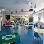 Aulas acondicionadas, con mayor espacio entre alumnos, en el Colegio Arcángel Rafael del distrito madrileño de Aluche