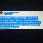 Declaración en twitter del vicepresidente de la Junta, Francisco Igea, respecto a los migrantes desplazados a Soria