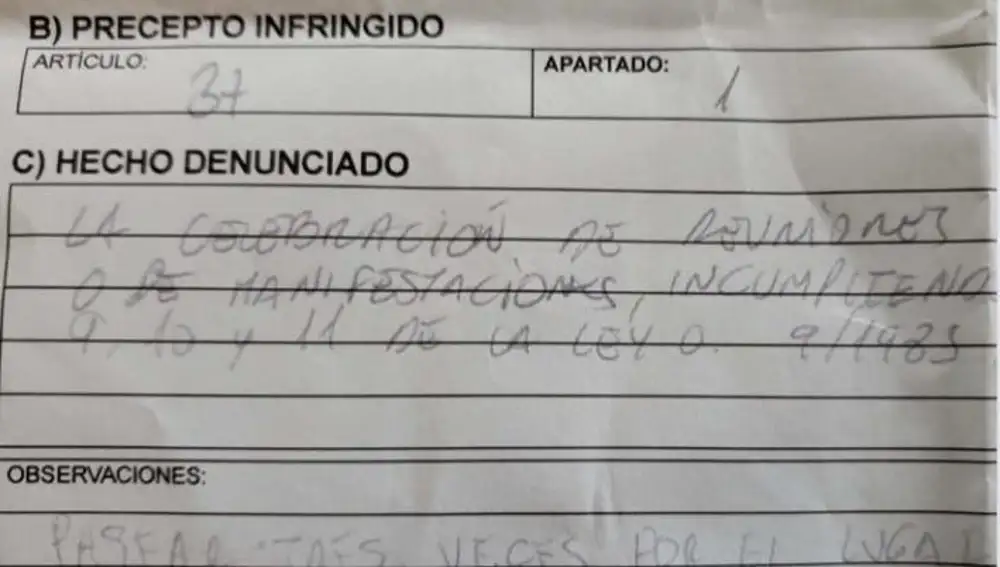 Extracto de la denuncia