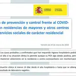 La guía publicada por Sanidad el 24 de marzo pedía a los centros de mayores elaborar un plan de contingencia adaptado a sus características