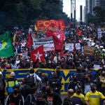 14 June 2020, Brazil, Sao Paulo: Demonstrators take part in a protest march against racism and the Brazilian president Jair Bolsonaro. Photo: Lincon Zarbietti/dpa14/06/2020 ONLY FOR USE IN SPAIN