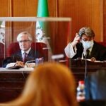 Sala del Juzgado de Sevilla donde un jurado popular enjuicia a los siete acusados del triple crimen ocurrido en Dos Hermanas (Sevilla) en septiembre de 2017