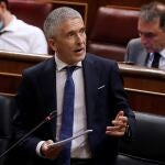 El ministro del Interior, Fernando Grande Marlaska, durante su réplica al diputado de Vox./ EFE/ J.J.Guillén