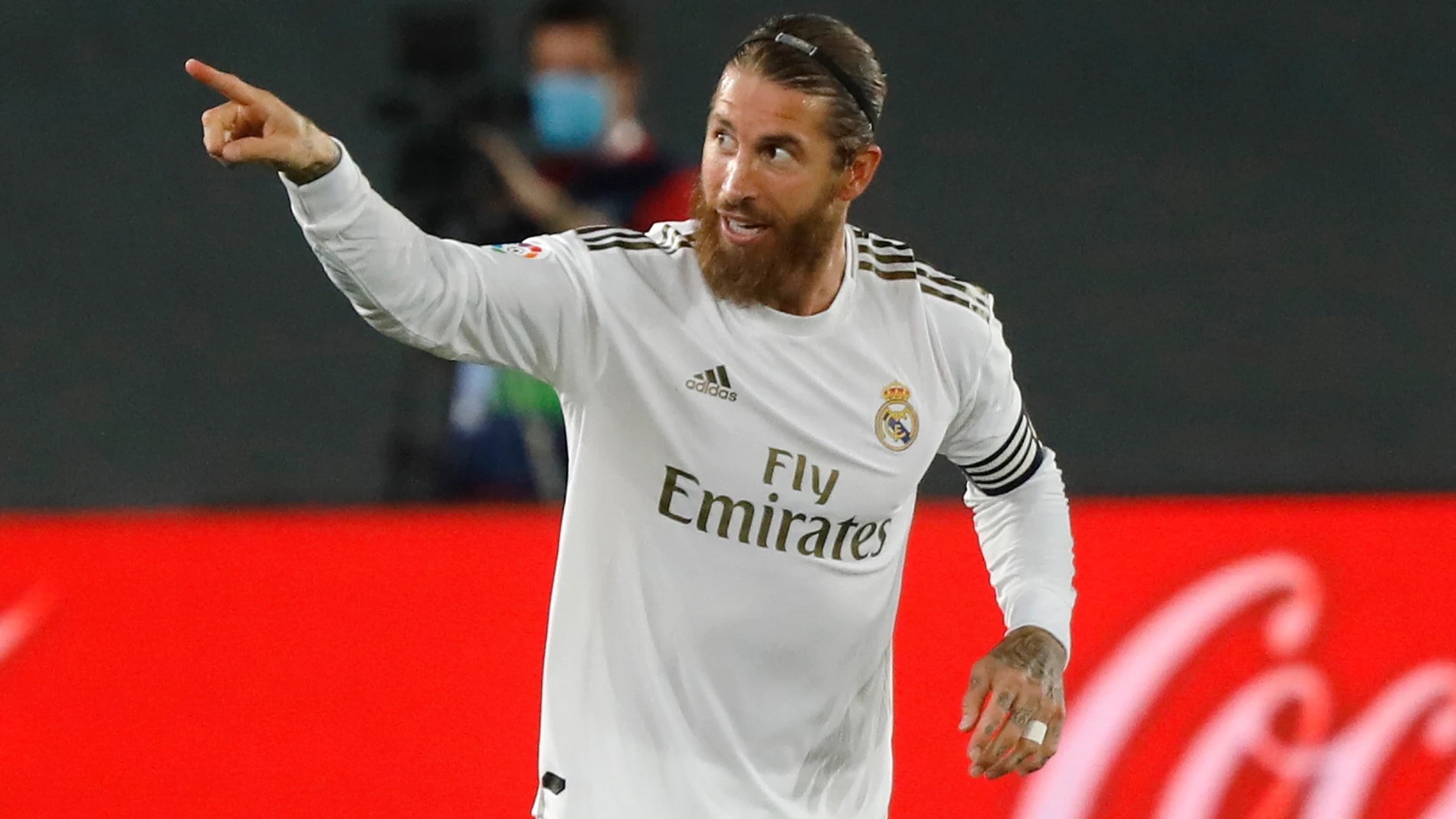 Sergio Ramos después de anotar contra el R. C. D Mallorca