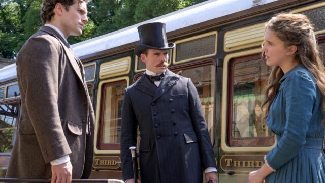 «Enola Holmes» se estrenará en septiembre. En la imagen, Henry Cavill, Sam Claffin y Millie Bobbie Brown