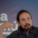 El secretario general de Podemos y vicepresidente del Gobierno, Pablo Iglesias en un mitin en el Palacio de Exposiciones y Congresos de A Coruña (Palexco).