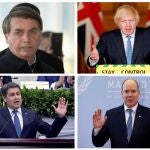 Jair Bolsonaro, Presidente de Brasil, Boris Johnson, prime rministro de Reino Unido, Juan Orlando Hernández, presidente de Honduras y Alberto II de Mónaco, príncipe de Mónaco.