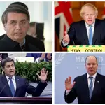 Jair Bolsonaro, Presidente de Brasil, Boris Johnson, prime rministro de Reino Unido, Juan Orlando Hernández, presidente de Honduras y Alberto II de Mónaco, príncipe de Mónaco.
