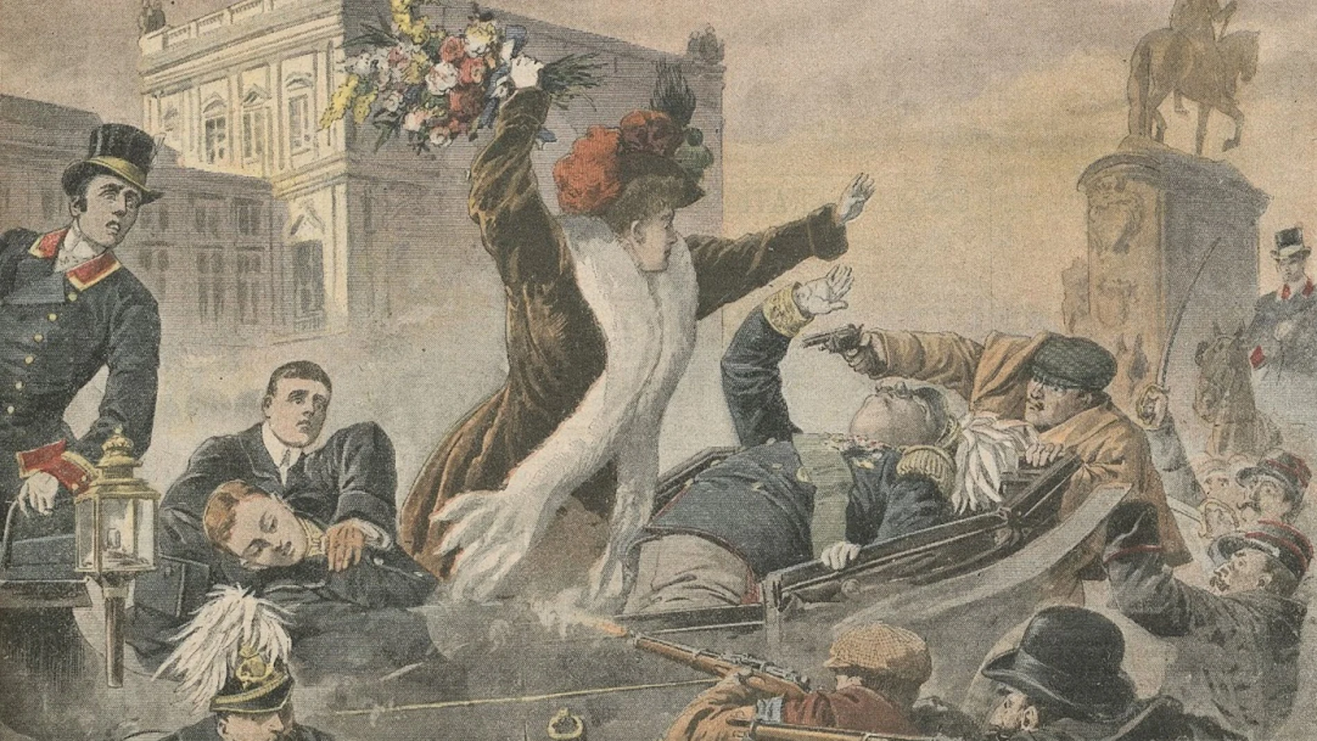 Grabado del atentado que costó la vida a Carlos I de Portugal