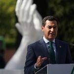 El presidente de la Junta de Andalucía, Juanma Moreno, durante su intervención en Córdoba